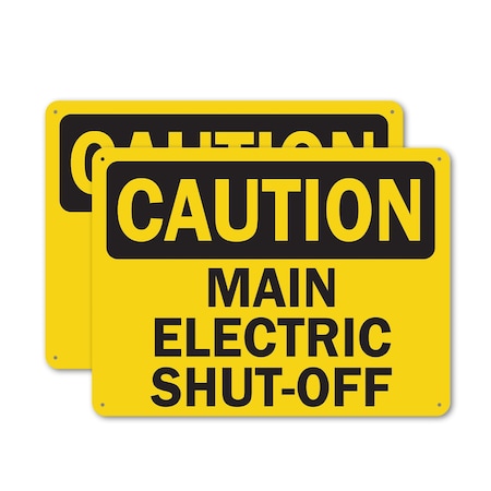 Signmission Main Electric Shut-Off Caution Sign, Plastic, 18in W x 12in L, 2PK OS-2PACK-CS-P-1218-L-19202